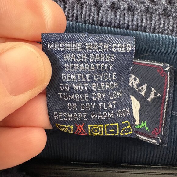 Woods & Gray men's large navy cotton argyle 90s grandpacore sweater preppy ivy - Picture 3 of 6